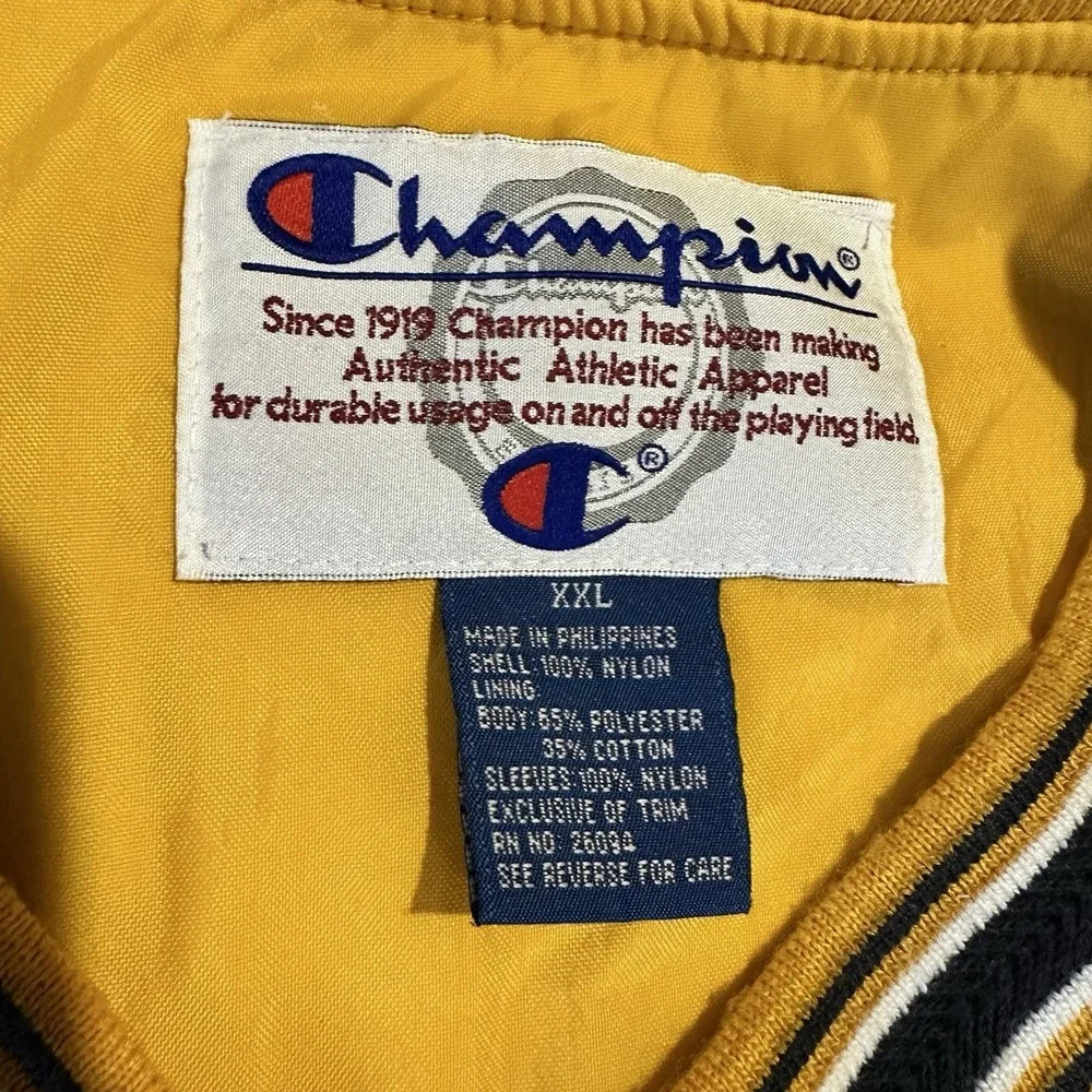Champion Windbreaker Mens XXL Navy Blue Yellow V-Neck Pullover Vintage Style